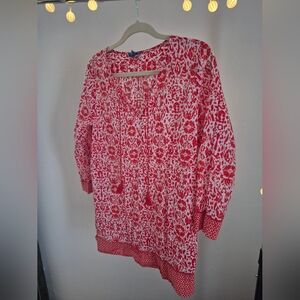 Red and White 100% Cotton Women's Top